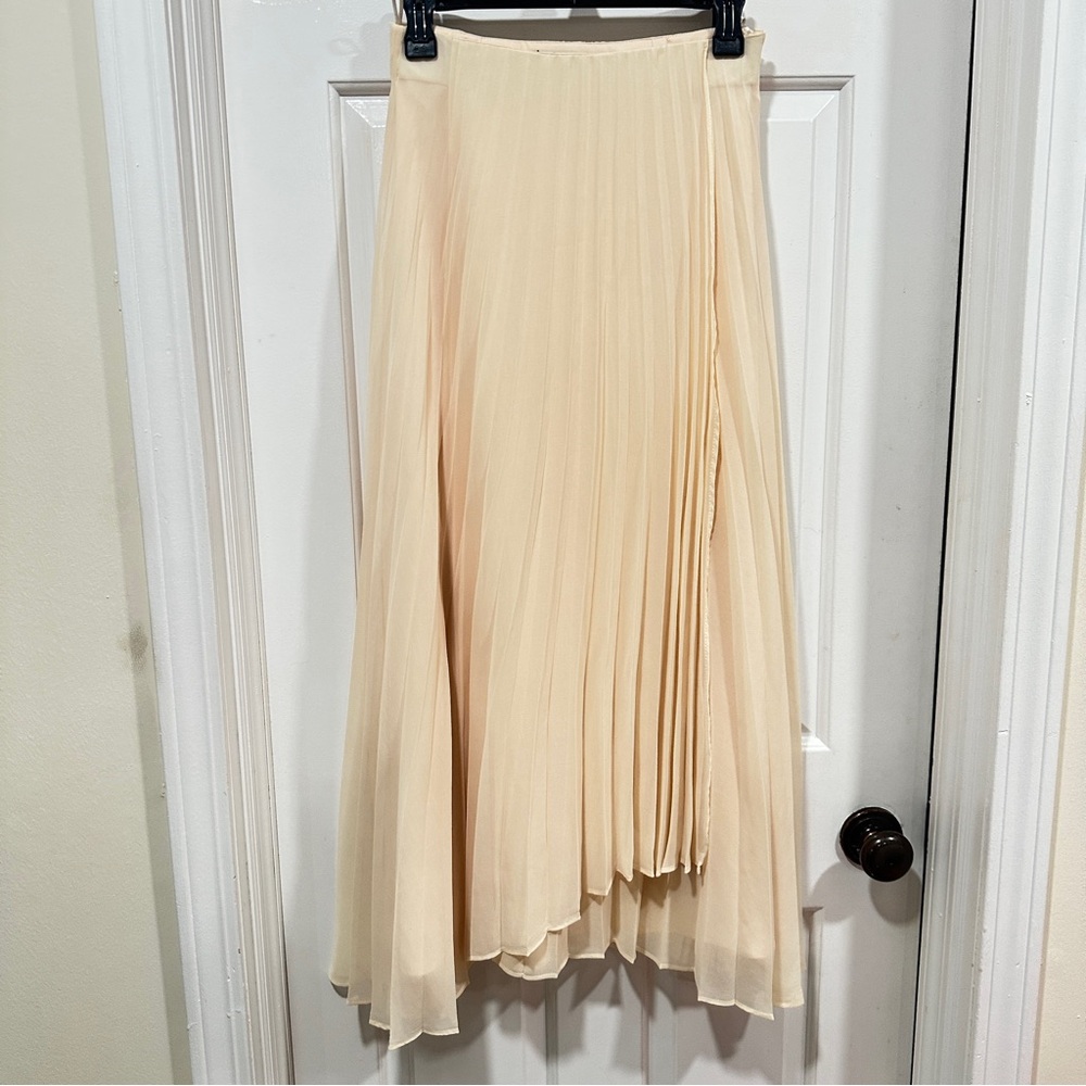 NEVER WORN - Zara Cream Chiffon, A-Line Pleated Midi Skirt